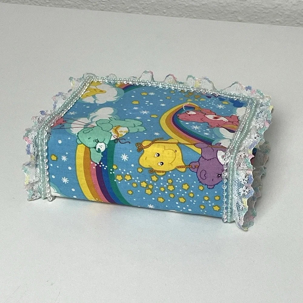 Vintage Care Bears Padded Fabric Photo Album Lace Ruffles Pearls Handmade OOAK